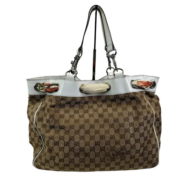 Gucci White Original GG Canvas Positano Tote with Silk Gucci Scarf - Picture 3 of 16